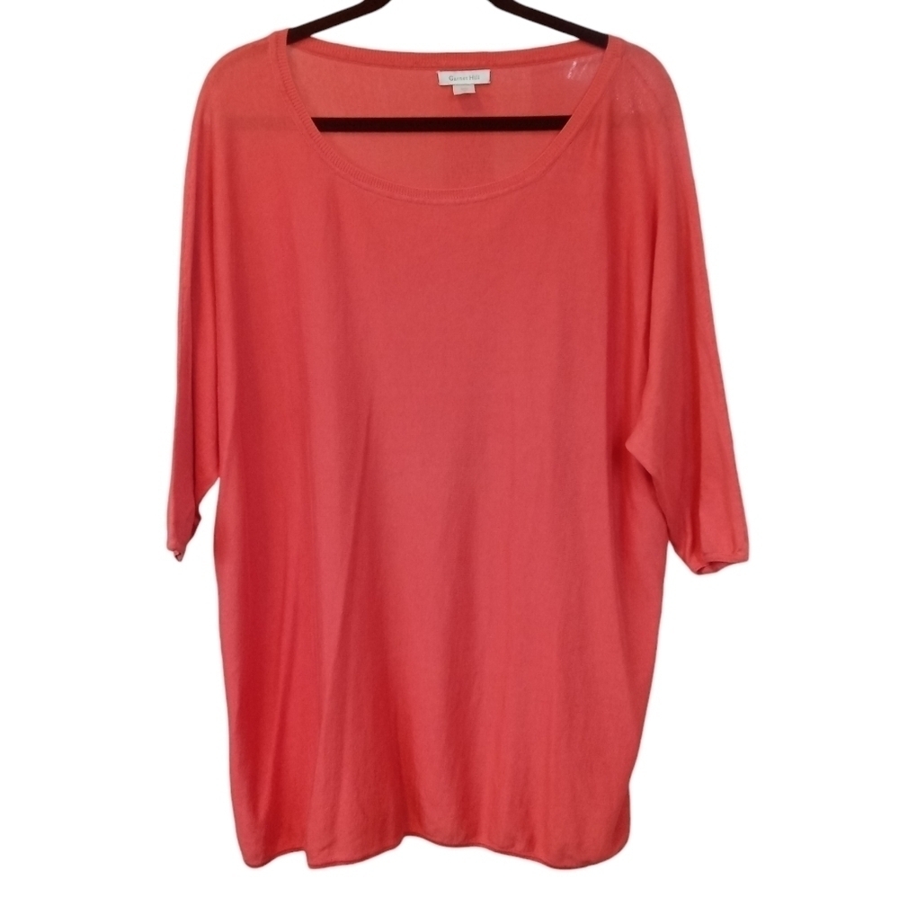 Garnet Hill Silk Cotton Boxy Oversized Scoop Neck Sweater Top Orange Size Medium